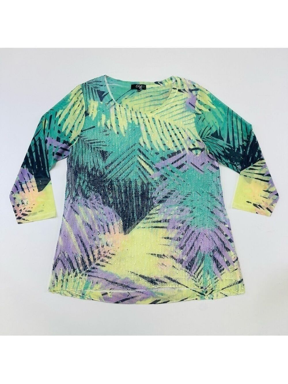 Orly womens top green yellow mesh scoop neck lightweight Small Cruisewear